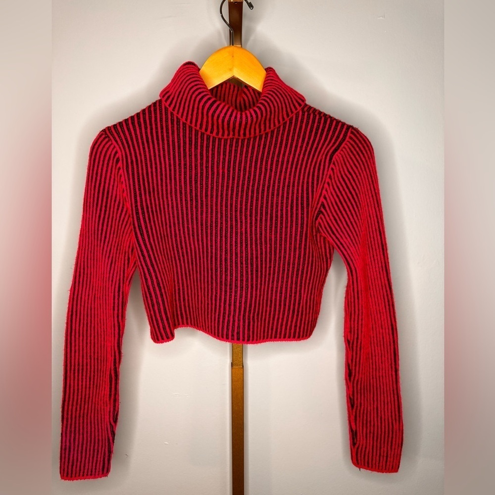 Pink and Black Striped Turtleneck Sweater - Picture 1 of 7